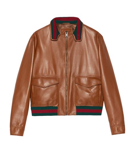 gucci brown leather bomber jacket|gucci bomber jacket men's.